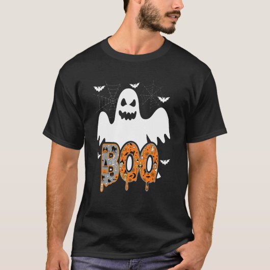 Boo With Spiders And Witch Hat Halloween T-shirt (Voorkant)