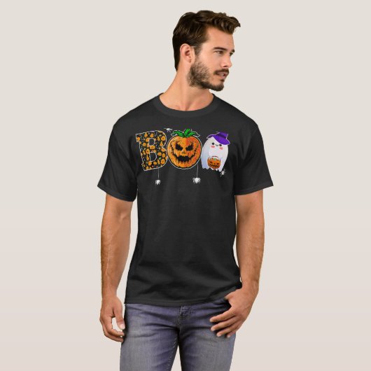 Boo With Spiders Ghost Pumpkin And Witch Hat Hallo T-shirt (Voorkant volledig)