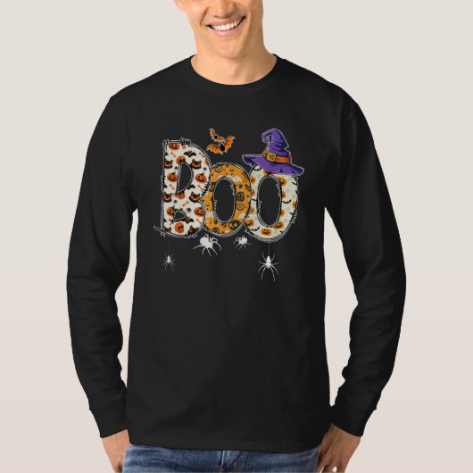 Boo With Spiders Witch Hat Halloween Costume Party T-shirt (Voorkant)