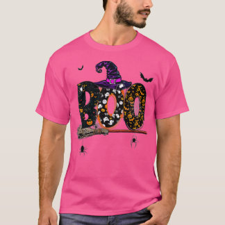 Boo With Witch Hat And Spiders Halloween Month T-shirt