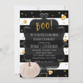BOO! Witte Pompoen & Candy Corn Halloween Feest Kaart (Voorkant)