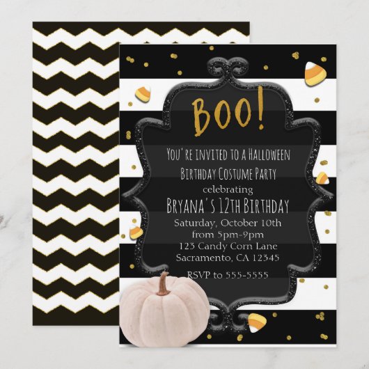 BOO! Witte Pompoen & Candy Corn Halloween Feest Kaart (Voorkant / Achterkant)