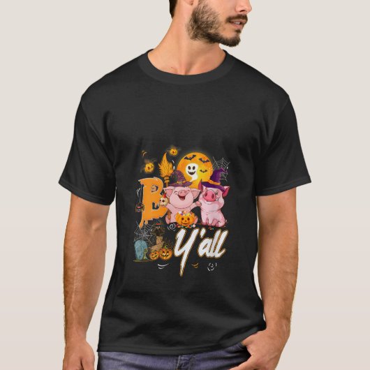 Boo Y alle Leuke Varken Heks Pet Pompoen Boerderij T-shirt (Voorkant)