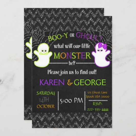 Boo-y of Ghoul Halloween Gender onthullen Invite Kaart (Voorkant / Achterkant)