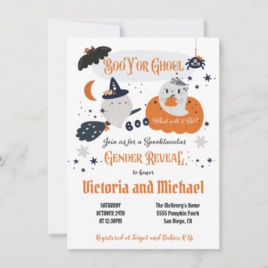 Boo Y of Ghoul Halloween Gender onthulling Baby sh Kaart (Voorkant)