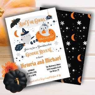 Boo Y of Ghoul Halloween Gender onthulling Baby sh Kaart