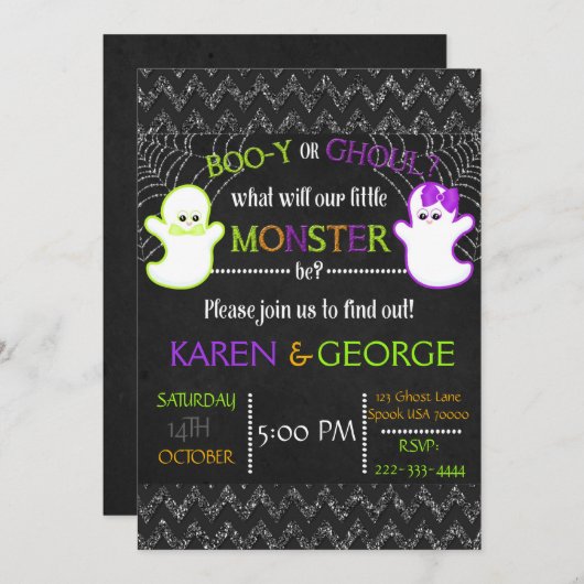 Boo-y of Ghoul Halloween Genderonthulling Uitnodig Kaart (Voorkant / Achterkant)