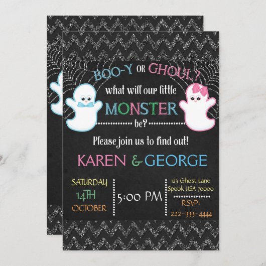 Boo-y of Ghoul Halloween Genderonthulling Uitnodig Kaart (Voorkant / Achterkant)
