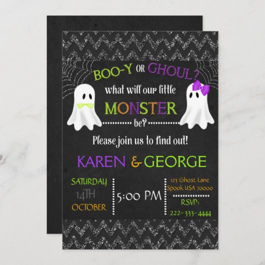 Boo-y of Ghoul Halloween Genderonthulling Uitnodig Kaart (Voorkant / Achterkant)