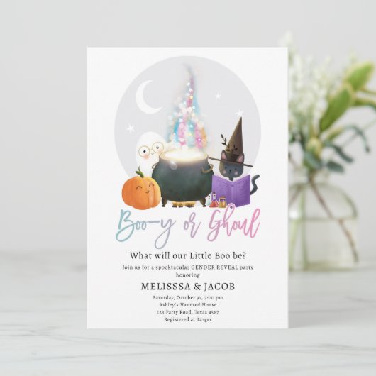 Boo-y of Ghoul Jongen Meisje Halloween Geslacht On Kaart (Staand voorkant)