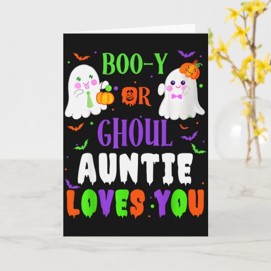 Boo-y Or Ghoul Auntie Loves You Boo Halloween Baby Kaart (Gele Bloem)