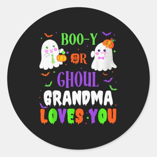 Boo-y Or Ghoul Grandma Loves You Boo Halloween Bab Ronde Sticker (Voorkant)