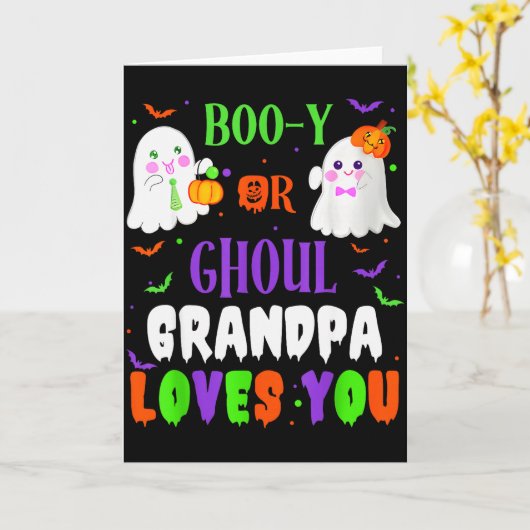 Boo-y Or Ghoul Grandpa Loves You Boo Halloween Bab Kaart (Gele Bloem)