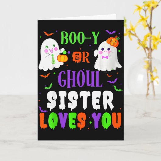 Boo-y Or Ghoul Sister Loves You Boo Halloween Baby Kaart (Gele Bloem)