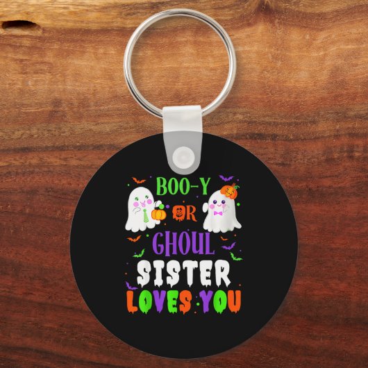 Boo-y Or Ghoul Sister Loves You Boo Halloween Baby Sleutelhanger (Voorkant)