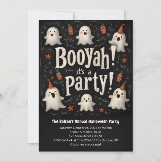 Boo Ya Halloween Schattige Ghosts Booyah Kostuumfe Kaart (Voorkant)