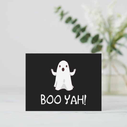 Boo Yah Funny Halloween Ghost Briefkaart (Staand voorkant)