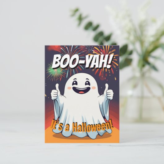Boo-yah Het is een grappige Halloween-geest Briefkaart (Staand voorkant)