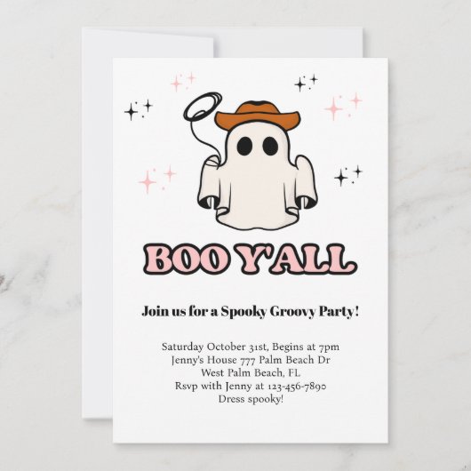 Boo Y'all Groovy Halloween Feestuitnodiging Kaart (Voorkant)