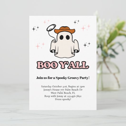 Boo Y'all Groovy Halloween Feestuitnodiging Kaart (Staand voorkant)