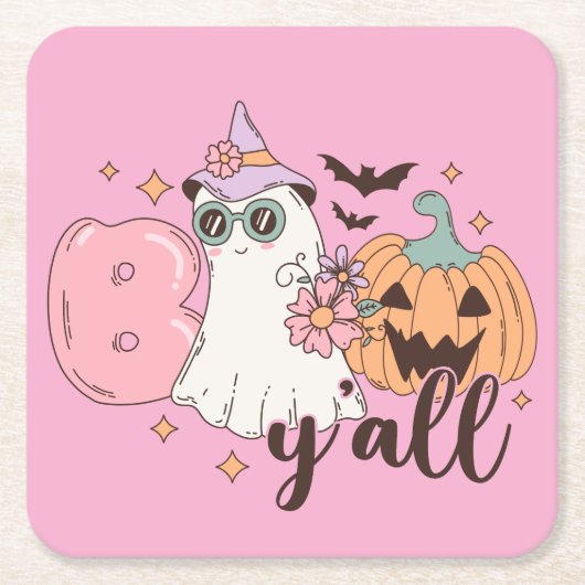 Boo Y'All Halloween Kartonnen Onderzetters (Voorkant)
