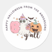 Boo Y'all Halloween Western Groovy Treat Sticker (Voorkant)