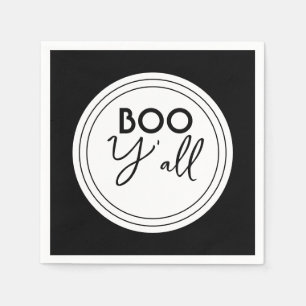 Boo Y'all Zwart en Wit Halloween Feest Design Servet
