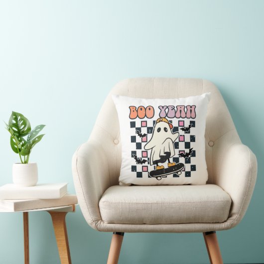 Boo Yeah - Retro Schattige Ghost Skateboard Kussen (Stoel)