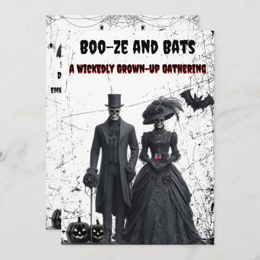 Boo-ze en Bats Gothic Volwassen Halloween Party Kaart (Voorkant / Achterkant)