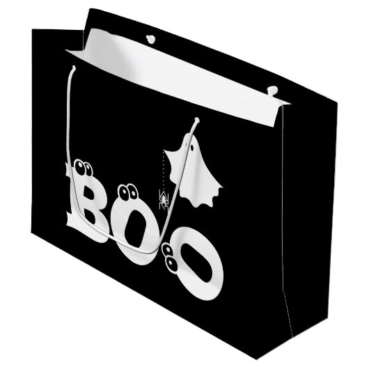 Boo Zwart en Wit Grappige Halloween Spook Groot Cadeauzakje (Voorkant Gekanteld)