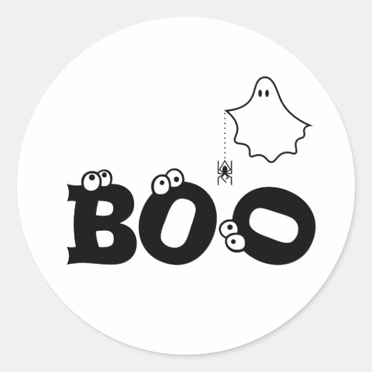 Boo Zwart en Wit Grappige Halloween Spook Ronde Sticker (Voorkant)