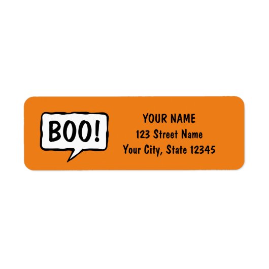 Boo. Zwart oranje Halloween-retouradreslabels Etiket (Voorkant)