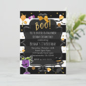 BOO! Zwart-wit gestreepte Halloween-candyfeest Kaart (Staand voorkant)