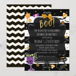 BOO! Zwart-wit gestreepte Halloween-candyfeest Kaart
