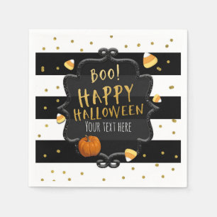 BOO! Zwarte en witte gestreepte Candy Corn Hallowe Servet