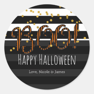 Boo! Zwarte & Oranje Halloween Party Favor Ronde Sticker