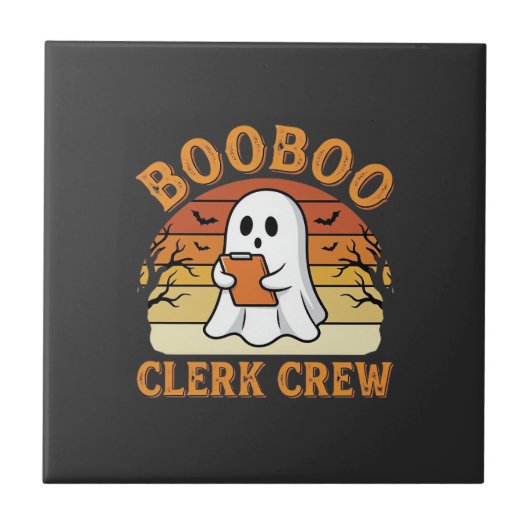 Booboo Clerk Crew Halloween Ghost Ontwerp_1 Tegeltje (Voorkant)
