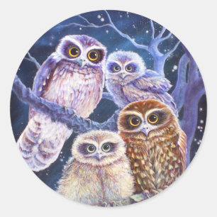 Boobook Owl Family Ronde Sticker