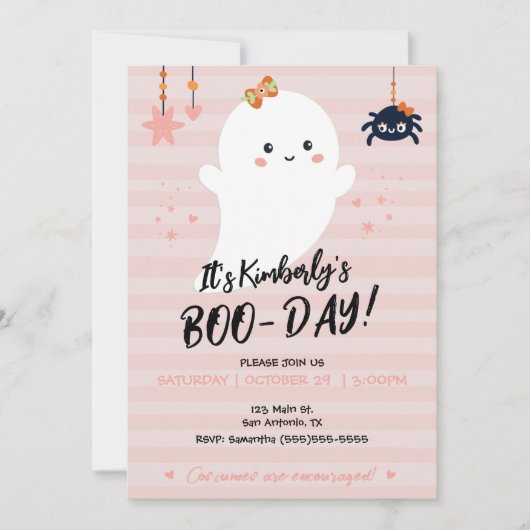BOOday Kawaii Ghost Halloween Uitnodiging (Voorkant)