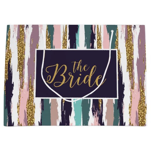 Boodkleurige waterverven penseelpatroon groot cadeauzakje (Voorkant)