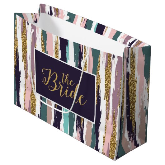 Boodkleurige waterverven penseelpatroon groot cadeauzakje (Voorkant Gekanteld)