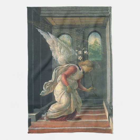 Boodschap (engel detail) door Sandro Botticelli Theedoek (Verticaal)