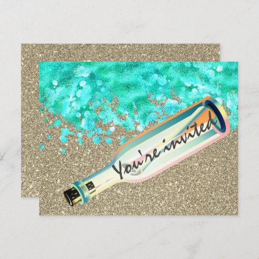 Boodschap in een fles strand zand oceaan golven zo kaart (Voorkant / Achterkant)