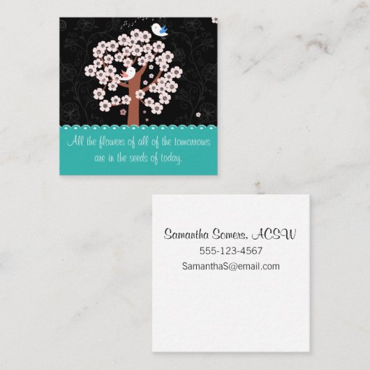 Boodschap met vogels en tuin vierkante visitekaartje (Voorkant / Achterkant)