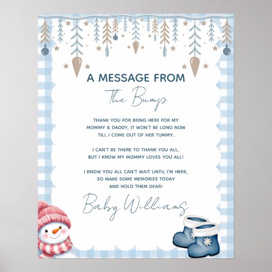 Boodschap van de Bump Winter Baby Shower Bord Poster (Voorkant)