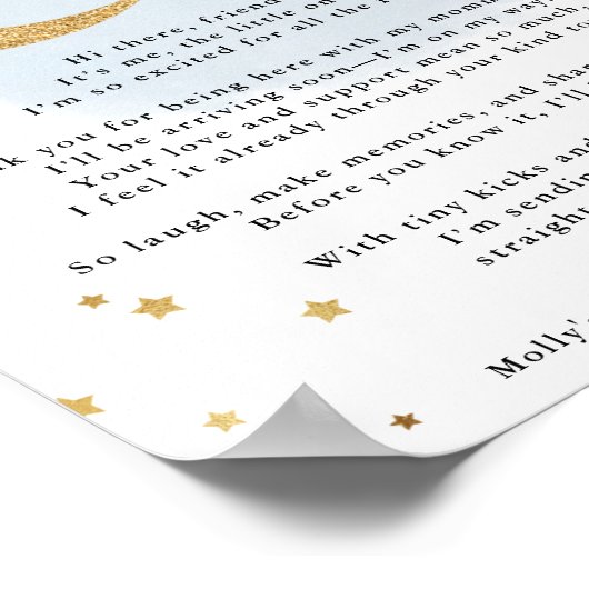 Boodschap van het Bump Blue Gold Moon Baby shower Poster (Hoek)