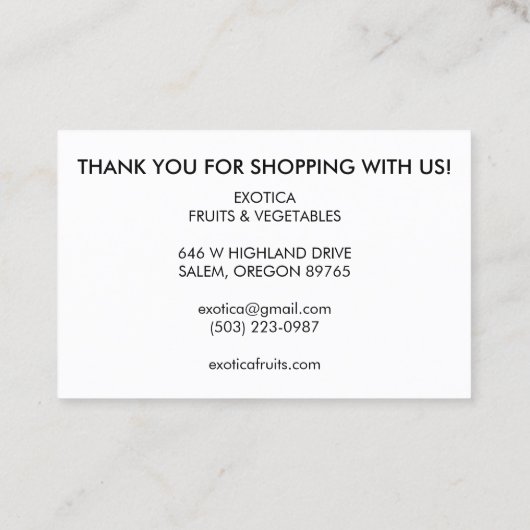 Boodschappen Fruit Veggies Kleurrijk Dank u Bestel Visitekaartje (Achterkant)