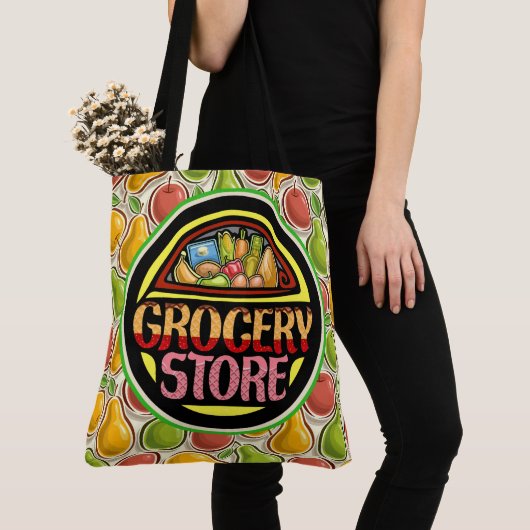 Boodschappen overal print tas - Zie achterkant (Dichtbij)