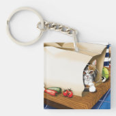 Boodschappen Papieren Tas Kat Keuken Blauw Sleutelhanger (Voorkant)