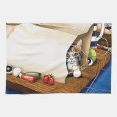 Boodschappen Papieren Tas Kat Keuken Blauw Theedoek (Horizontaal)